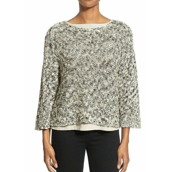 Eileen Fisher 100% Organic Cotton Gray White Marled Boxy Top Sweater -Peru - Picture 2 of 10